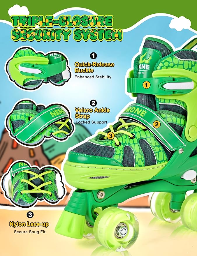 NEMONE Roller Skates for Boys Kids Ages 4-6 5-8 6-12 8-12 with 4 Sizes Adjustable Light up Wheels, Todder Beginner Rollerskates Indoor Outdoor Sports