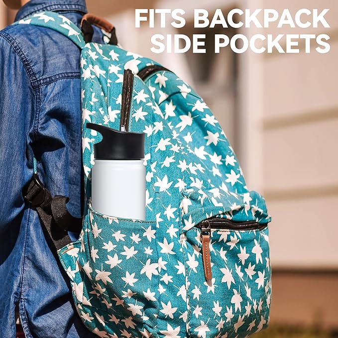 16 oz Insulated Water Bottle Bulk 4 Pack, Straw & Spout Lid, Keep Cold 24H, Spill Proof, BPA-Free, Double Wall, Stainless Steel Kids Water Bottles for School, Sports, White