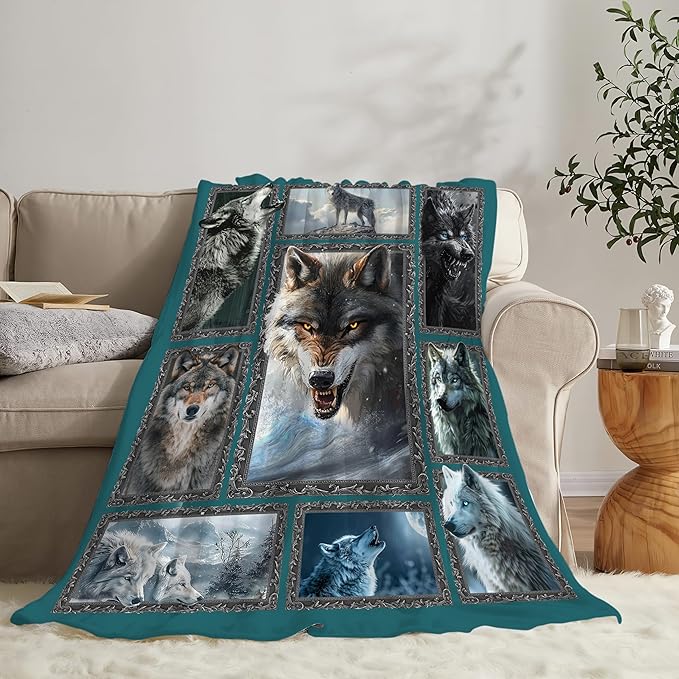 Wolf Blanket Fleece Soft Warm Plush Wild Animal Throw Blanket Lightweight Plush Fuzzy Cozy Wolves Blankets for Lover Kids Adult Suitable for Couch Sofa Bed 60"X50"