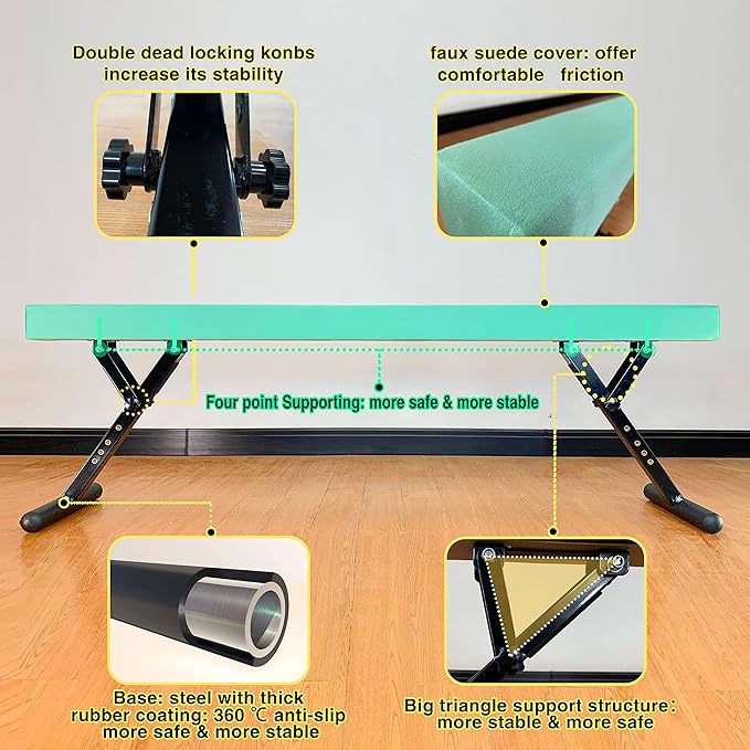 Adjustable Balance Beam 8 ft Gymnastic Beam Adjustable Height for Kids and Teenage of All Gymnastic Levels, Gymnastic Training Beam Gymnastic Equipment for Athlete Home and Gym Club Use