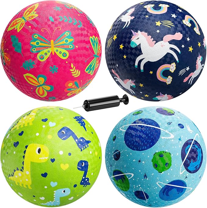 ZOOJOY Pack of 4 Playground Balls, 6" Rubber Bouncy Kickball Set for Toddlers Ages 1-6, Indoor & Outdoor Dodgeball Balls for Kids with 2 Hand Pumps & Gift Boxes – Fun School & Party Toys