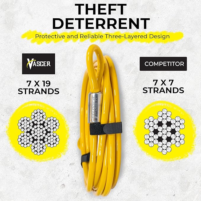 30FT (1/2") Commercial Security Cable with Loops - Galvanized Braided Steel Security Cable to Secure High Value Equipment - PVC-Coated Anti Theft Locking Cable for Trailers, Mowers, E-Bikes