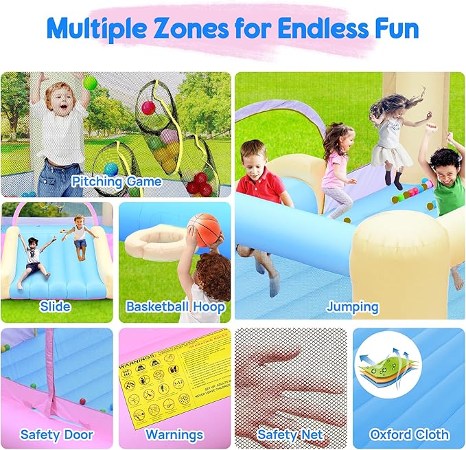 Large Bounce House for Big Kids, 14.8 x 14.5 FT Inflatable Bouncer Jumper Slide with 650W Blower, Basketball Hoop, Throw Ball Game, Ball Pits Yellow