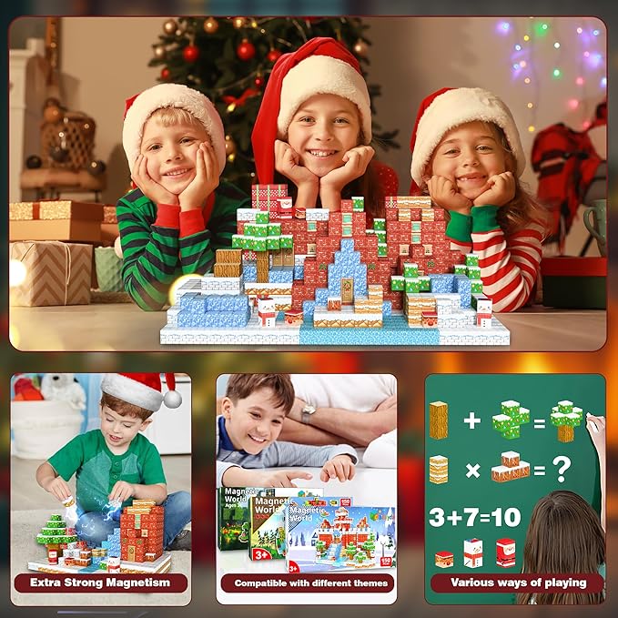150PCS Magnetic Building Blocks Christmas Set, Advent Calendar 2025, Magnet Toys for Kids, STEM Construction Toy for Kids Ages 3+, Creative Magnetic Cubes Toy with Santa, for Boys & Girls