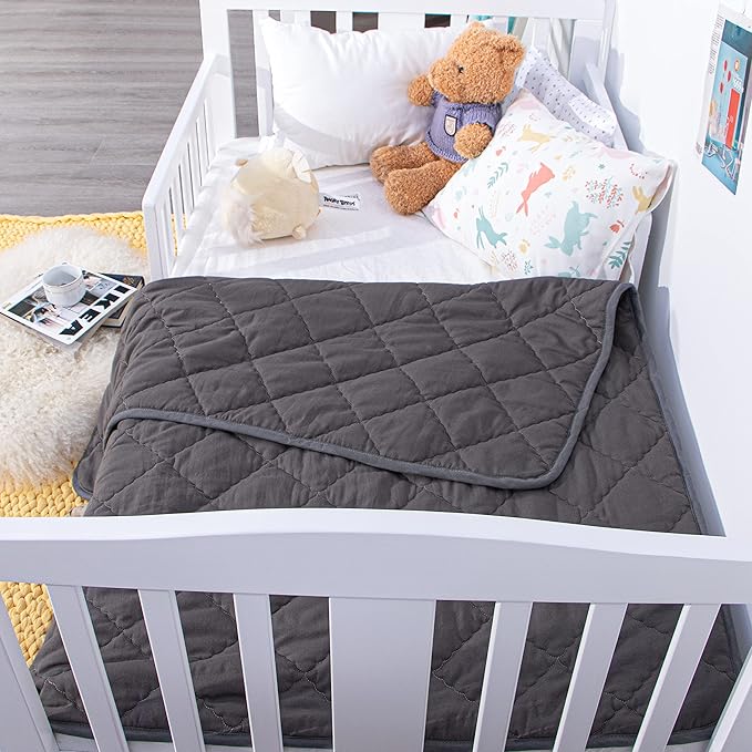 NTBAY Down Alternative Oversized Toddler Comforter, Super Soft and Warm Solid Color Baby Crib Quilted Blanket, 43x60 inches, Dark Grey