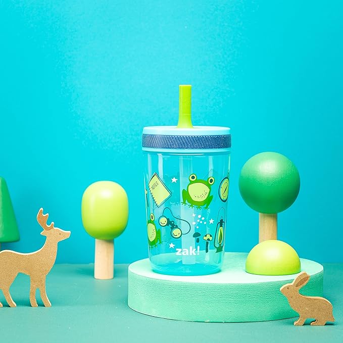 Zak Designs Kelso 15 oz Tumbler 2pc Set, (Campout) Leak-Proof Screw-On Lid with Straw Made of Durable Plastic and Silicone, Perfect Cup Bundle for Kids