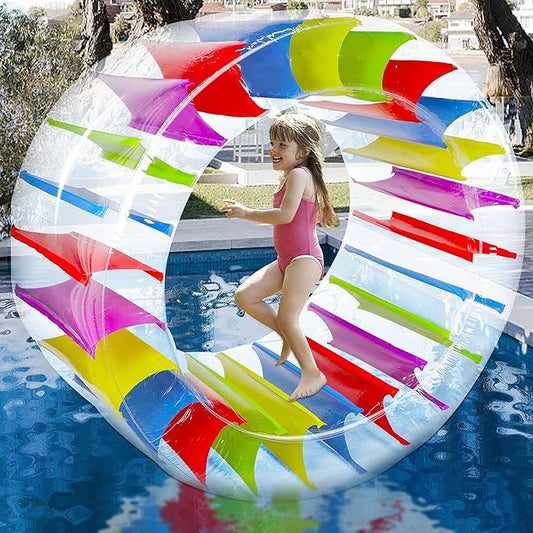 Zcaukya 65"/47" Giant Inflatable Wheel Roller, Colorful Water Rolling Wheel Float for Kids Summer Swimming Pool Parties, Rolling on The Lawn, Indoor Outdoor Fun Toys for Games Supplies