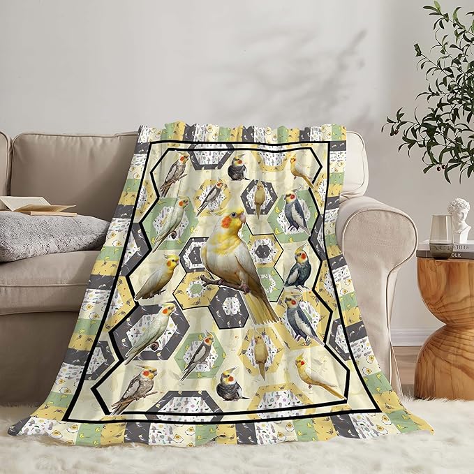 Parrot Bird Throw Blanket Cute Cockatiel Blanket Gifts for Girls Women Kids Boys Adults Men Super Soft Cozy Plush Fluffy Fuzzy Fleece Blanket Home Decor 50''X60''