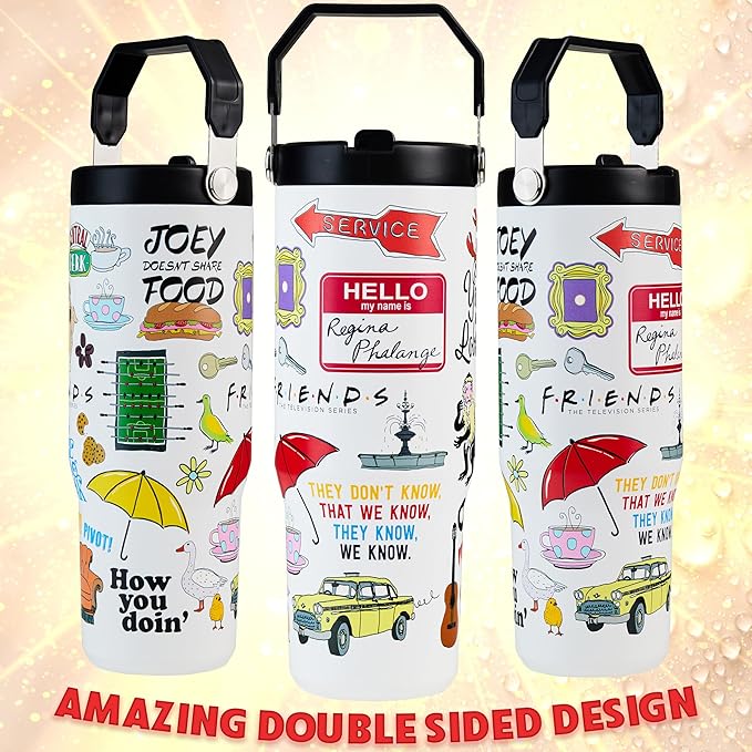 Get Trend Friends Tumbler with Straw 30oz Kids Teens Adults Insulated Cup with Lid Handle Travel Mug Cups with Lids for Office Gifts (White Friends)