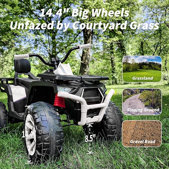 Kids ATV 4 Wheeler, 24V 4WD Electric ATV Ride On Toy for Big Kid with 2-Seater, 4x200W Motor - White