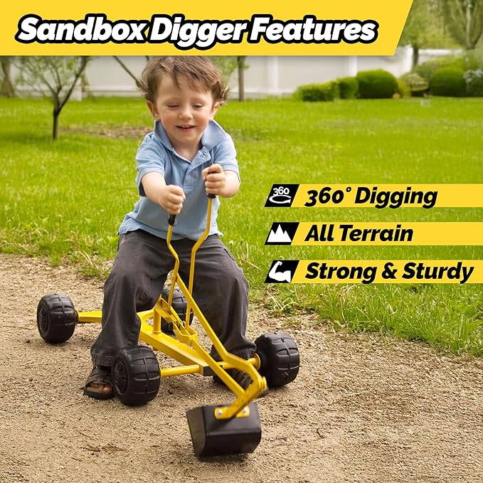 WonkaWoo Ride On Excavator Toy Sand Digger Crane with 4 Wheels for Outdoor Playground and Sandbox