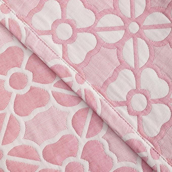 NTBAY 3 Layer Oversized Muslin Cotton Toddler Blanket, 45x60 Inches Jacquard Reversible Nursery Bed Blanket, Super Soft and Thermal Crib Blanket for All Seasons, Baby Gift, 45"x60", Pink Clover