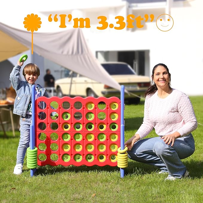 SDADI Jumbo 4 in a Row Game, 4-to-Score Giant Game Set with Adjustable Height (2.5-3.5 FT) for Kids & Adults, Indoor/Outdoor Connect Game with Quick-Release Slider, Perfect for Family and Party Games
