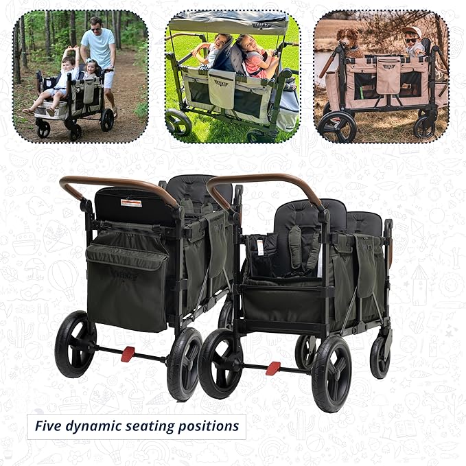 Keenz XC EVO - Luxury Comfort Stroller Wagon | Foldable 2 Passenger with Adjustable Canopy | Green