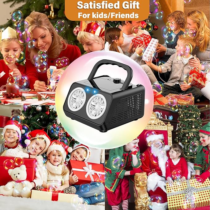 Bubble Machine Portable Bubble Maker for Kids with 2 Fans,Plug in or Battery Operated Bubble Blower,20000+ Bubbles Per Minute for Outdoor Wedding Birthday Halloween