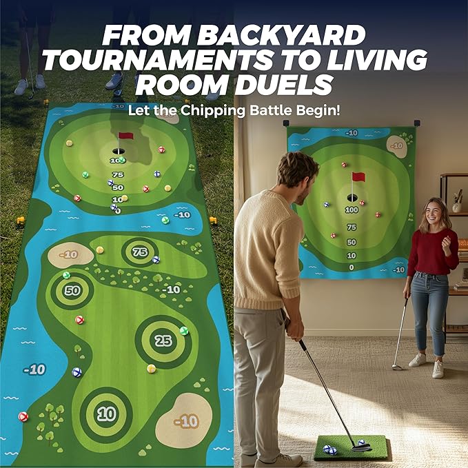 TOY Life Golf Chipping Game, Double-Sided Sticky Golf Pro Battle Mat with 20 Sticky Balls & 4 Darts, Backyard Chipping Games for Adult Kids Outdoor & Indoor
