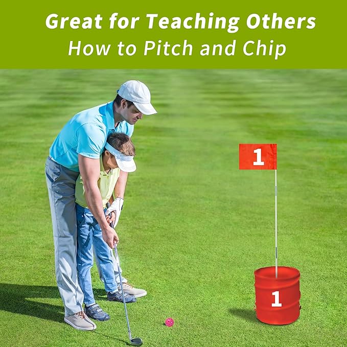 Golf Bucket Yard Game - Outdoor Lawn Games for Adults and Family with 2 Golf Bucket Club, 6 Hole Golf Course, Balls and Flag - Adult Golf Chipping Games for Backyard Beach Park Camping and Hotel