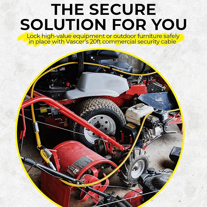 20FT (1/2") Commercial Security Cable with Loops - Galvanized Braided Steel Security Cable to Secure High Value Equipment - PVC-Coated Anti Theft Locking Cable for Trailers, Mowers and E-Bikes