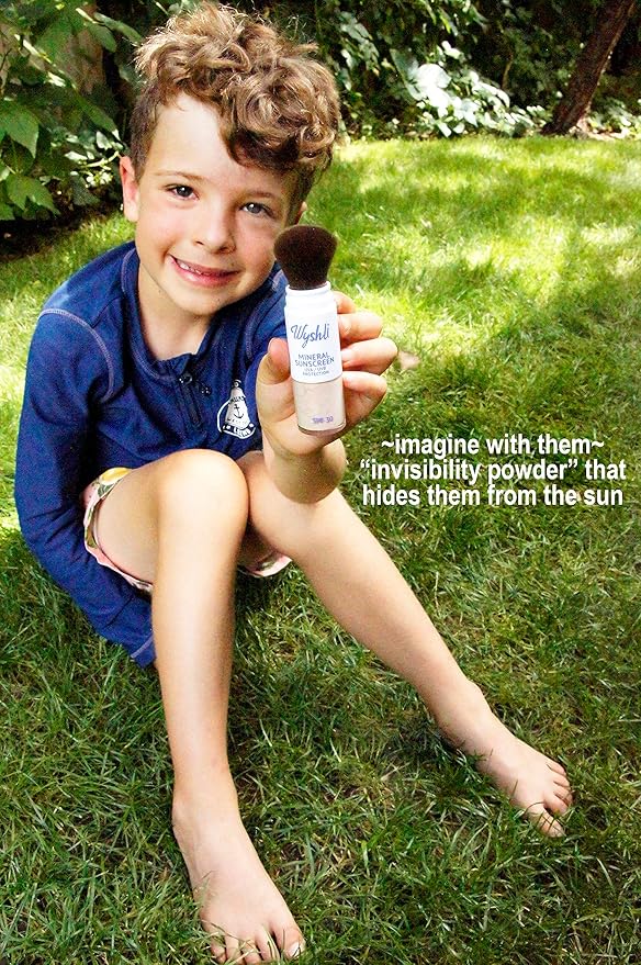 Invisibility Powder - Brush On Mineral SPF 30 Sunscreen for Kids - Broad Spectrum Face & Body Sunscreen for Sensitive Skin - Water & Sweaty Playground Resistant