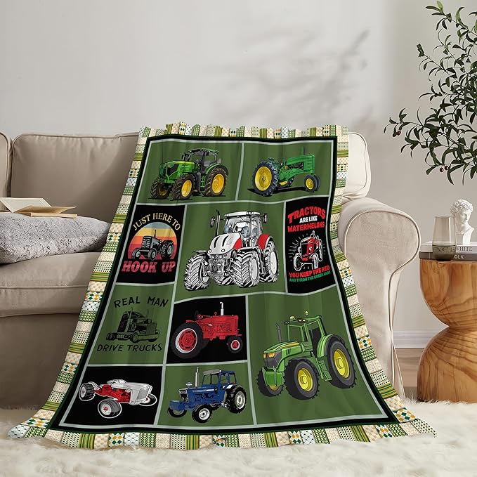 Tractor Blanket Farm Tractor Throw Blanket Gifts for Tractor Lovers Men Women Boys Girls Kids Adults Super Soft Cozy Plush Fluffy Fuzzy Fleece Blanket Decor 60''X80''