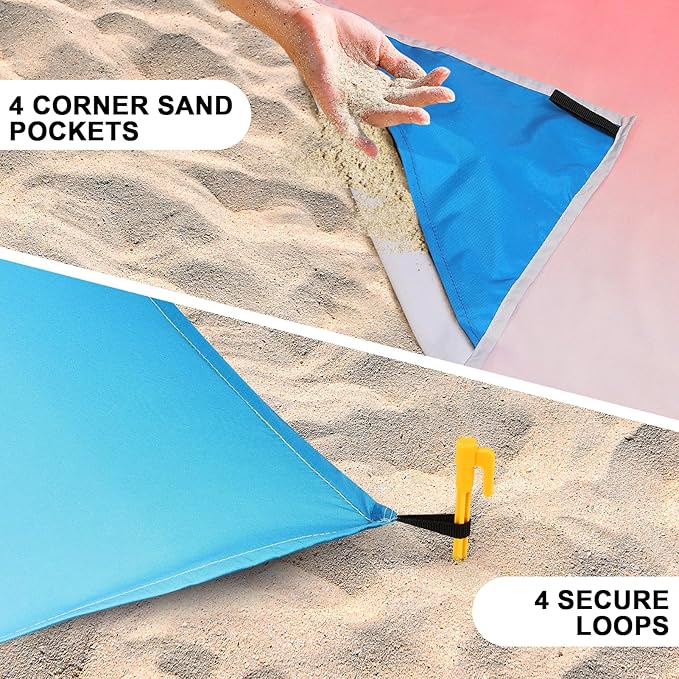 Beach Blanket Waterproof Sandproof Beach Mat 79" X 83"/10'x9'for 2-8 Adults Quick Drying Outdoor Picnic Mat Beach Accessories for Travel, Camping, Hiking