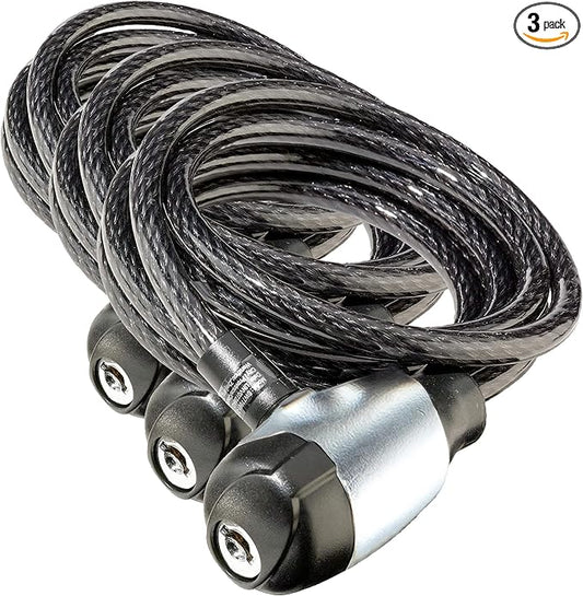 Schwinn Bike Cable Lock, Braided Steel | Security Level 1 | 6 Feet x 8mm | 2 Keys Included | Pack of 3