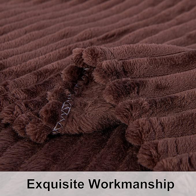 NTBAY Plush Flannel Twin Bed Blanket, 60x80 Inches Soft and Warm Lightweight Bed Blanket with Striped Texture for Couch, Sofa, All Seasons, Brown