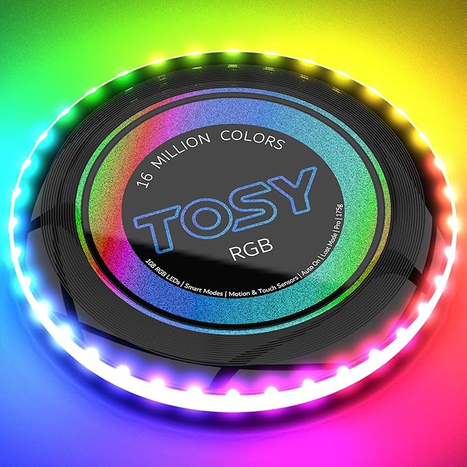 TOSY Flying Disc - 108 RGB Multicolor or 36 Monocolor LEDs, Super Bright, Smart Modes, Christmas Stocking Stuffers Gift, Camping Toy for Kid/Teen/Adult, Auto Light Up, Rechargeable, Waterproof, 175g