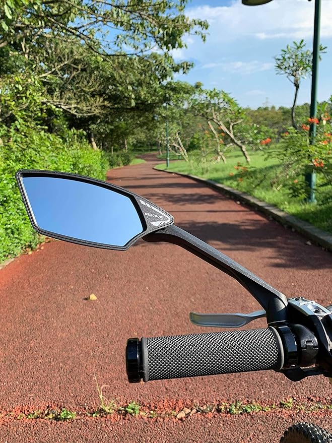 MEACHOW New Scratch Resistant Glass Lens,Handlebar Bike Mirror, Rotatable Safe Rearview Mirror, Bicycle Mirror, (Blue Left Side) ME-006LB