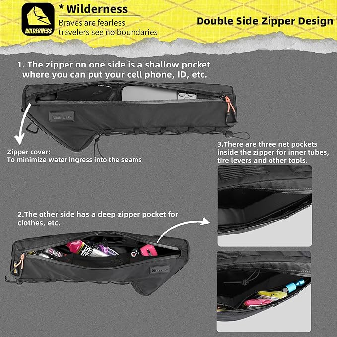 Bicycle Frame Bag Bike Triangle Bag Waterproof Bike Bag 1.7L with Dual Side Mesh Pockets for MTB Road Bike Cycling Commuting and Outdoor Adventures