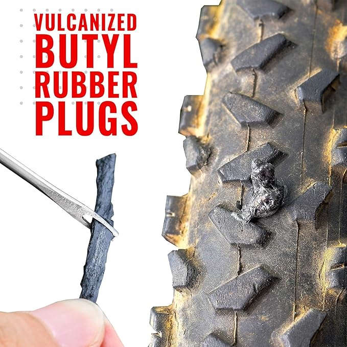 PRO BIKE TOOL Tubeless Bike Tyre Repair Kit – for MTB and Road Bicycle Tyres – Fix a Puncture or Flat, Fast – Tackle Set Includes Storage Canister, Plugger Tool and Plugs