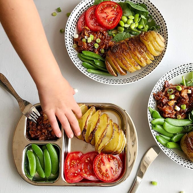 Children's Stainless steel Divided Plates | Adorable Frog Design | Premium 304 (18/8) | Set of 2 | Ideal for Babies, Toddlers & Kids