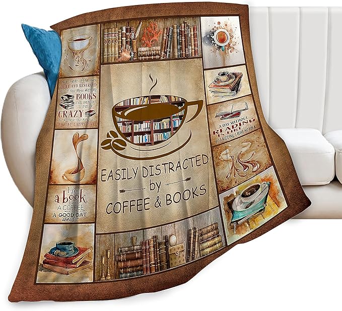 Book Lovers Gifts Blanket Flannel Fleece Reading Librarian Coffee Throw Blanket Cozy Plush Ultra Soft Fuzzy Reader Bookworm Graduation Blankets for Girls Women Boys Men 60"X50"