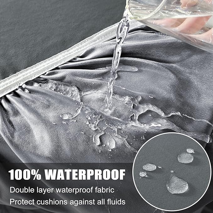 100% Waterproof Couch Cushion Covers, Stretch Sofa Seat Cover, Reversible Furniture Protector Covers for Pets, Washable (Loveseat Cushion, Grey), Medium