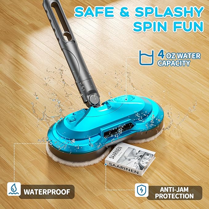 Kids Toy Electric Spin Mop, Rechargeable Cordless Electric Mop W/ Water Sprayer & LED Headlight for Children Ages 3 4 5 6+ Boys & Girls, Cleaning Toy for Pretend Play (Blue)