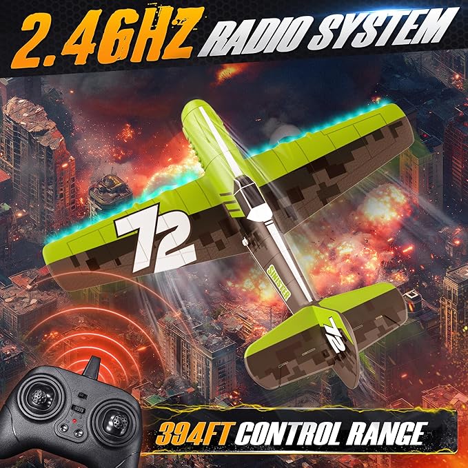 BEZGAR HQ089 RC Plane, Drones for Kids, 6-axis Gyro Remote Control Airplane, RC Helicopter, Easy Control for Beginners Toys with Colorful LED Navigation Lights(Green)