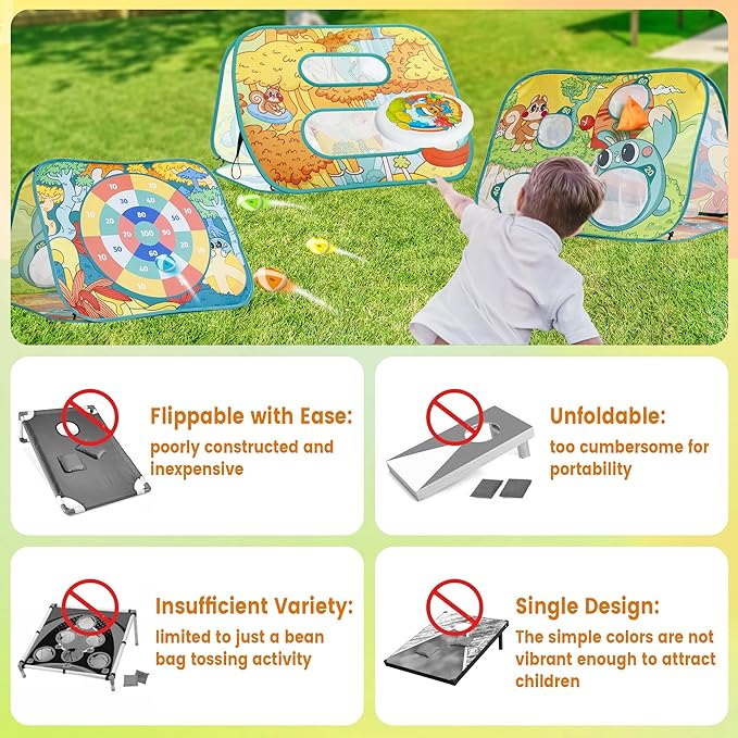 Giant 3 in 1 Bean Bag Toss Game for Kids, Toddler Outdoor Toss Toys for 2 3 4 5 6 7 8 Year Old Boys Girls, Family Party Supplies, Cornhole Party Carnival Games, Lawn Backyard Outside Birthday Gifts