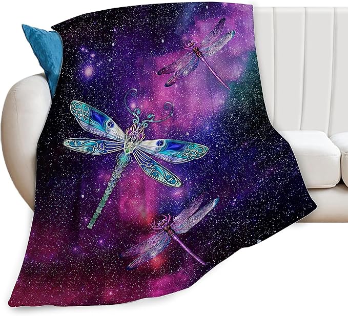 Dragonfly Throw Blanket Flannel Fleece Galaxy Starry Sky Cozy Plush Ultra Soft Warm Blankets Fuzzy Party Blanket Caring Gifts for Girls Women Men Boys 50"X40"