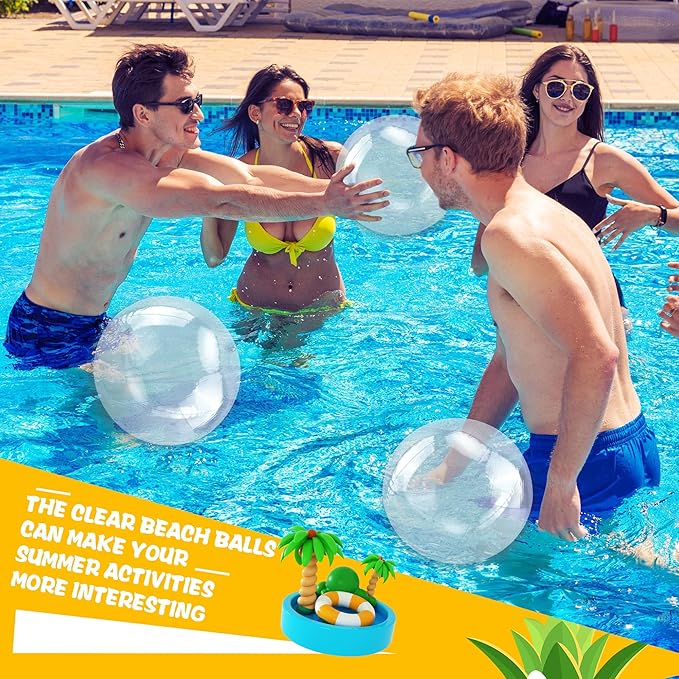 16 Pack 9 Inch Clear Inflatable Beach Balls Transparent Blow Up Beach Balls for Summer Beach Pool Water Party DIY Supplies