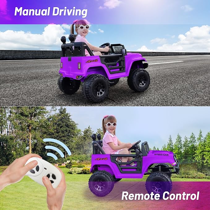 12V Ride On Car, Electric Car for Kids, Ride on Toys, Kids Cars with 3 Speeds Adjustable, Bluetooth, Parent Remote Control, Spring Suspension, AUX Port-Black (Purple, 12V-1Seater)
