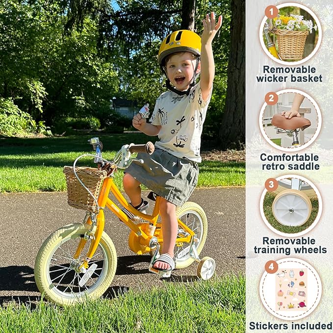 Petimini Girls Bike with Basket for 2-12 Years Old Kids, 12 14 16 18 20 Inch Bicycle with Bell Training Wheels Basket, Multiple Colors