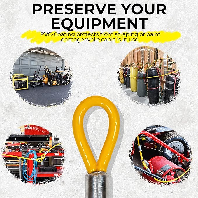 30FT (1/2") Commercial Security Cable with Loops - Galvanized Braided Steel Security Cable to Secure High Value Equipment - PVC-Coated Anti Theft Locking Cable for Trailers, Mowers, E-Bikes