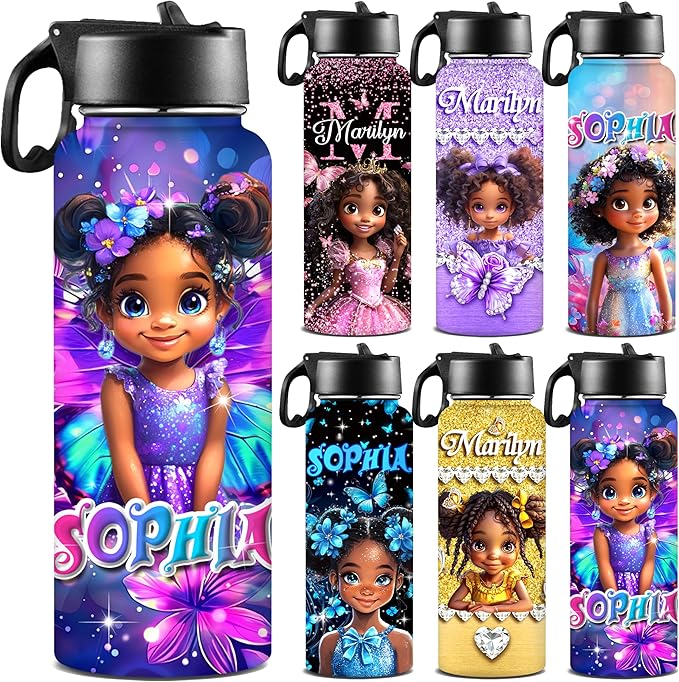Personalized Water Bottles for Kids with Straw Lid Custom Girl Water Bottle for School Sports Personalized Names Stainless Steel Double Wall Insulated Cup Customized Gifts Style15