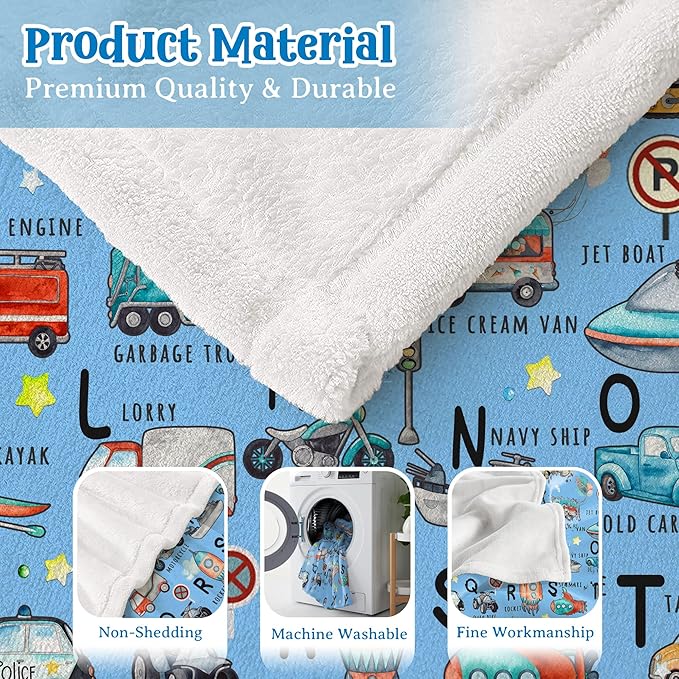 ABC Truck Alphabet Transportation Blanket Throw Super Soft and Cozy Blankets for Home Decoration, Couch, Bed, Sofa 40"x30" Extra Small for Pets for All Seasons