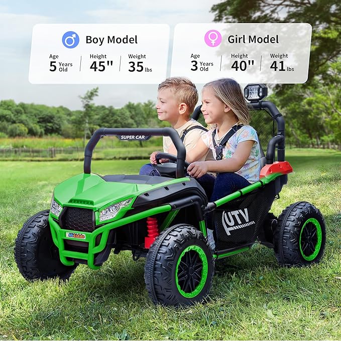 24V Kids UTV, 4WD 2 Seater Ride-on Toy Electric Car for Big Kids with Remote Control, 2WD/4WD Switchable, 4x200W Motor - Army Green