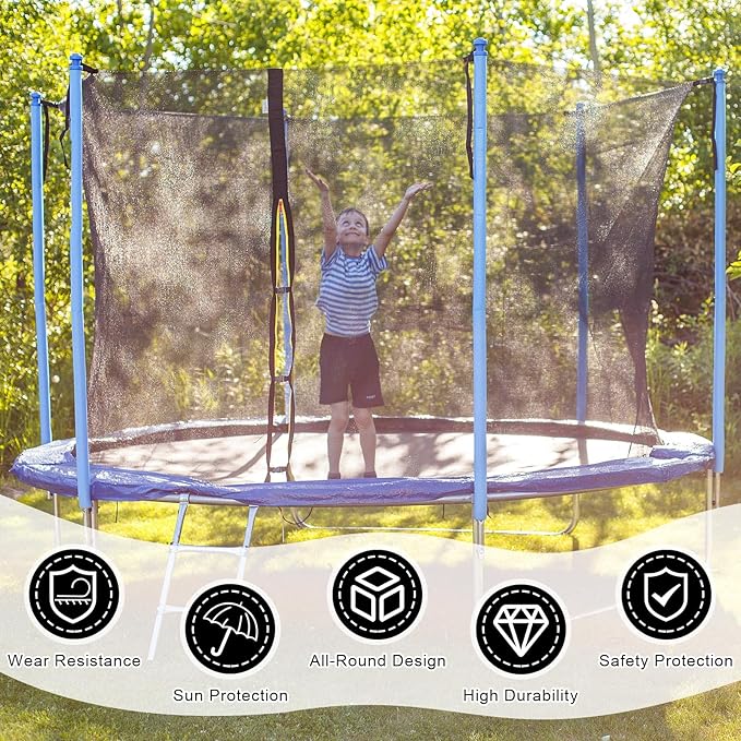 Trampoline Net Replacement Trampoline Safety Round Frame Enclosure Weather Resistant Breathable Net with Double Headed Zippers