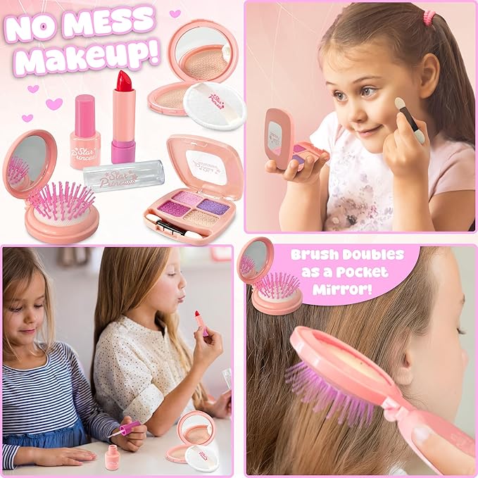 Play Purse for Little Girls - Pretend Play Toy Set for Kids Including Handbag, Makeup, Phone, Wallet, Smartwatch, Passport, Credit Cards, Keys - Birthday Gift Ideas for Girls Age 3 4 5 6 7+