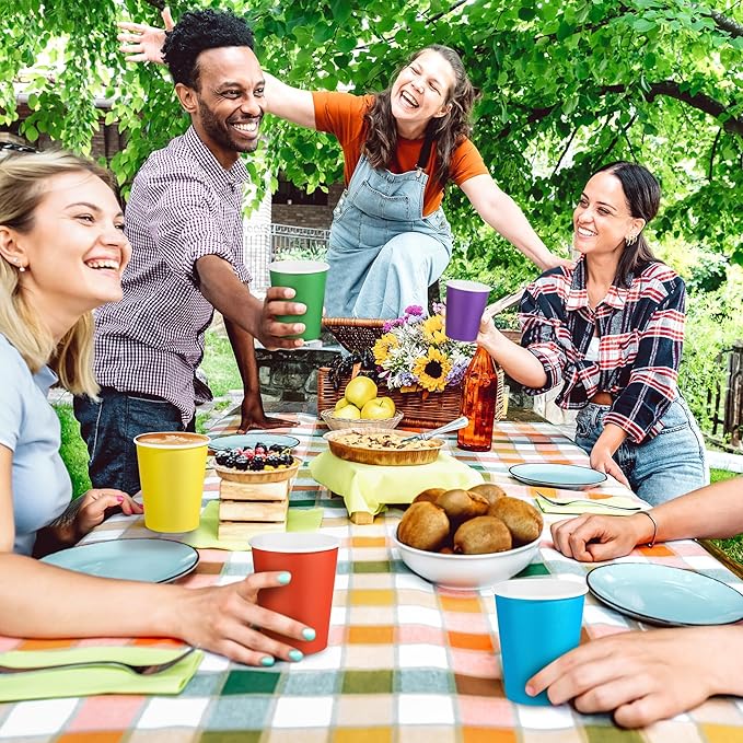 144 Pieces Rainbow Paper Cups 9 Oz Disposable Coffee Paper Cups Multicolor Party Cup Beverage Drinking Cup for Wedding, Birthday, Holiday Party, DIY, and Picnic