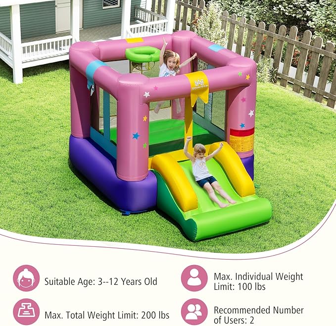 BOUNTECH Inflatable Bounce House, Bouncy House for Kids 3-12 Indoor Outdoor w/Heavy Duty Jumping Area, Slide, Basketball Game, Mini Bounce House for Toddler Boys Girls Birthday Party Backyard Gifts