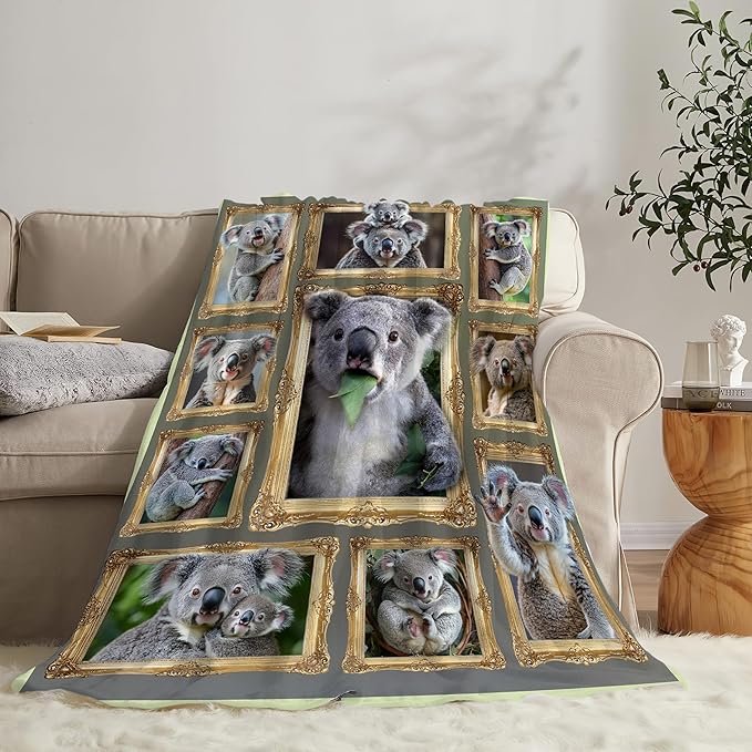 Koala Blanket Fleece Soft Warm Plush Cute Koala Throw Blanket Lightweight Plush Fuzzy Cozy Wild Animal Blankets for Kids Adult Suitable for Couch Sofa Bed 80"X60"